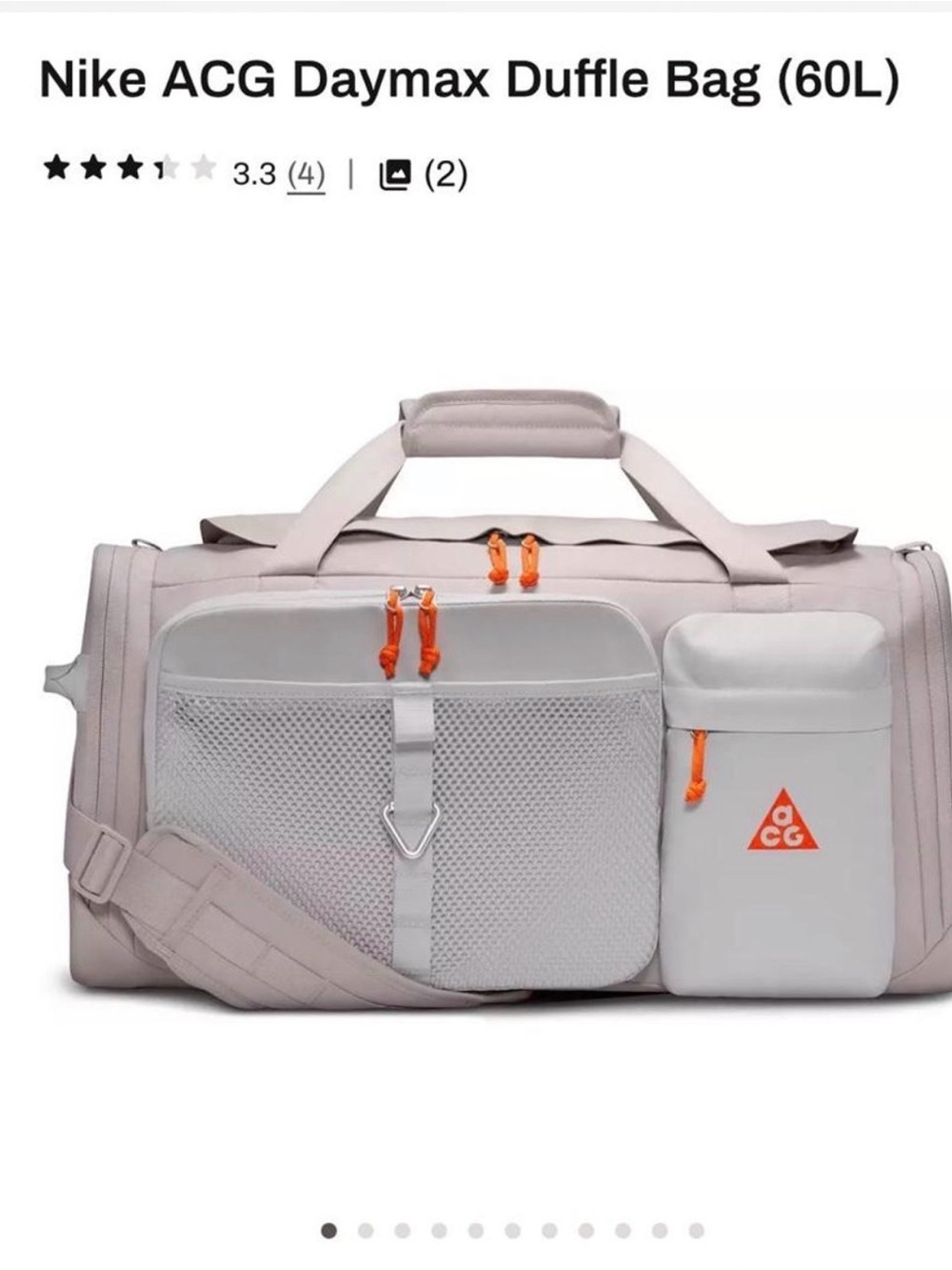Nike ACG Daymax 60L Duffel Bag - Light Gray with Orange Accents
